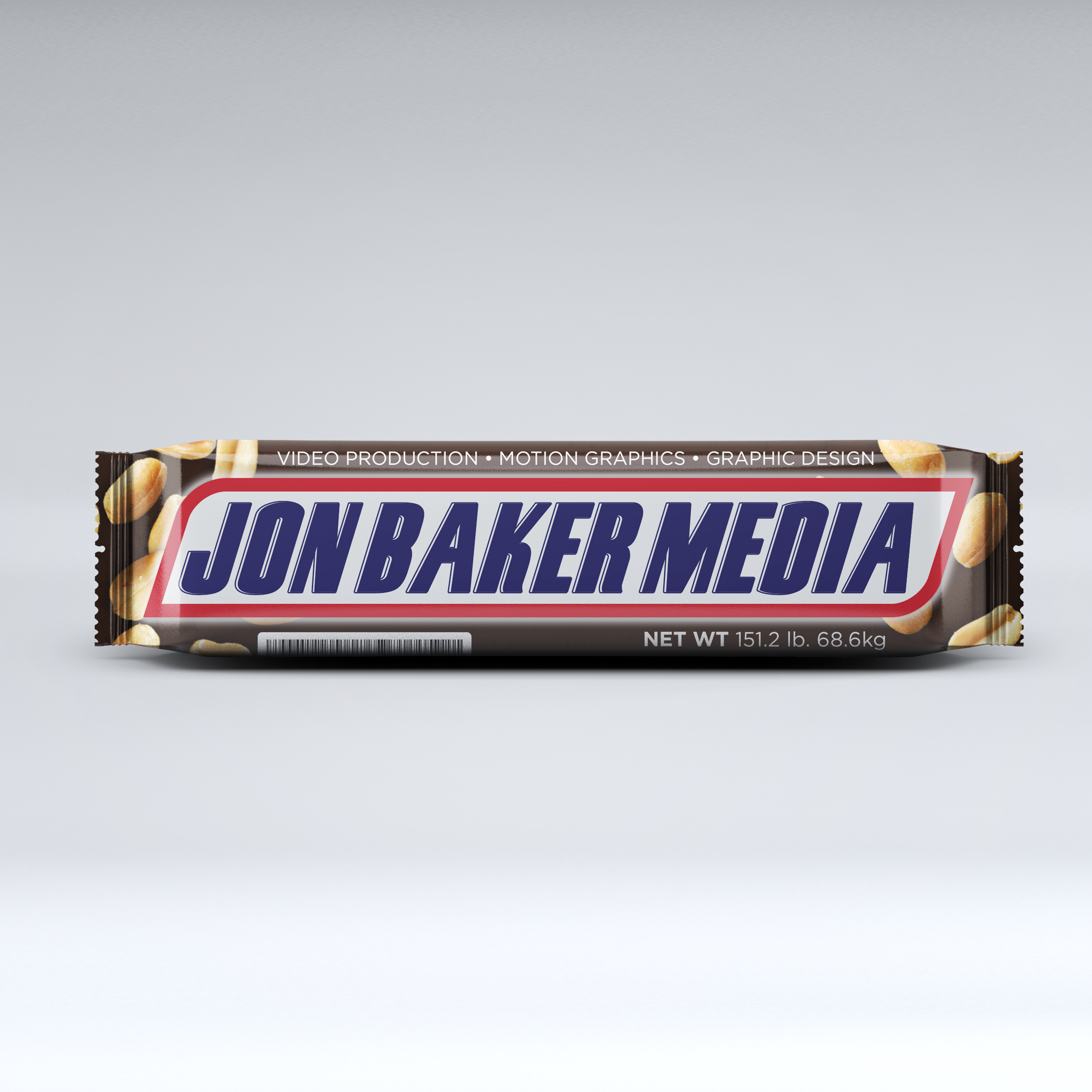 Jon Baker Media, with caramel, peanuts, and nougat covered in Chocolate.